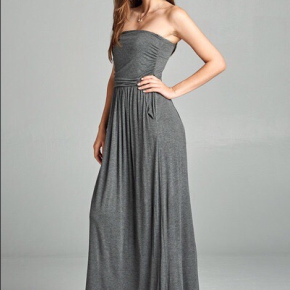 FINAL✨Gray Maxi tube top dress with pockets - Picture 3 of 4